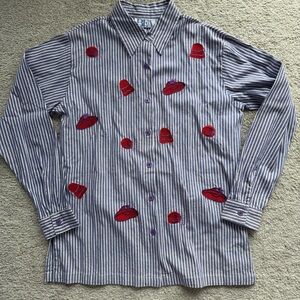 BFA 100% Cotton Purple Striped Button Down Shirt with Red Hat Accents Vintage